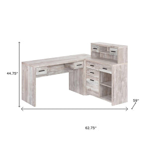 HomeRoots 63" L Shape Computer Desk with Eight Drawers for Modern Workspaces - Stylish, Durable Design! Taupe 333527