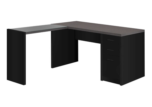 HomeRoots 55" L-Shaped Computer Desk - Modern Stylish Design with Three Spacious Drawers for Organized Workspaces Black,Clear, Grey 333529