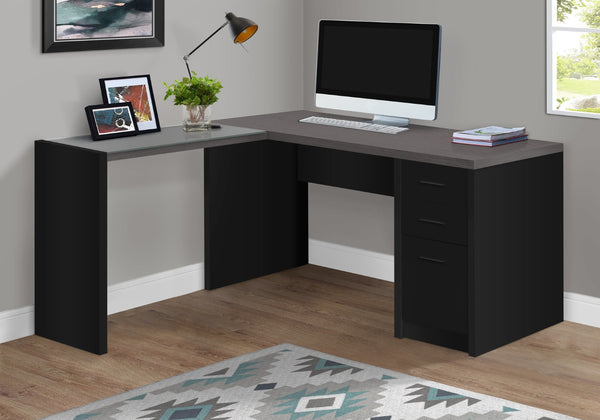 HomeRoots 55" L-Shaped Computer Desk - Modern Stylish Design with Three Spacious Drawers for Organized Workspaces Black,Clear, Grey 333529