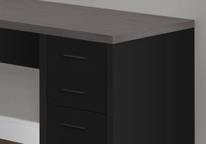 HomeRoots 55" L-Shaped Computer Desk - Modern Stylish Design with Three Spacious Drawers for Organized Workspaces Black,Clear, Grey 333529