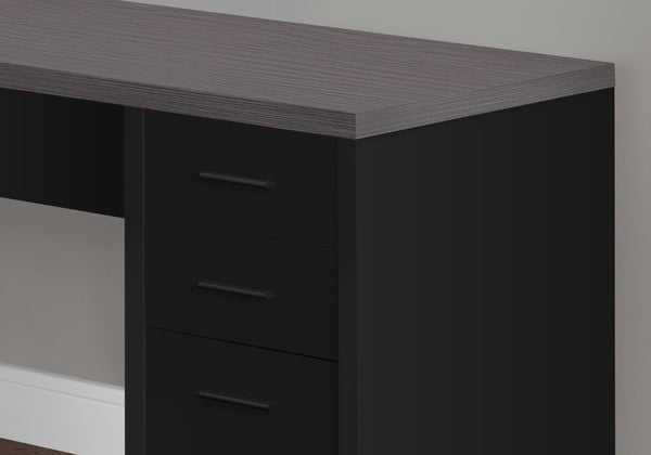 HomeRoots 55" L-Shaped Computer Desk - Modern Stylish Design with Three Spacious Drawers for Organized Workspaces Black,Clear, Grey 333529