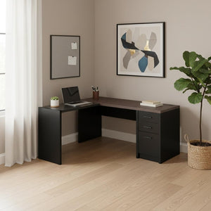 HomeRoots 55" L-Shaped Computer Desk - Modern Stylish Design with Three Spacious Drawers for Organized Workspaces Black,Clear, Grey 333529