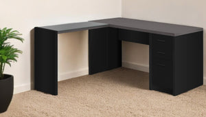 Homeroots 55" Gray And Black L Shape Computer Desk With Three Drawers Black,Clear,Grey  333529