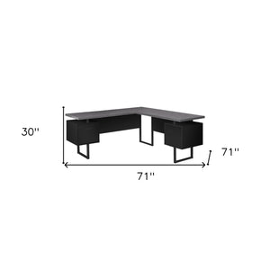 Homeroots 71" Gray And Black L Shape Computer Desk With Three Drawers Black,Grey  333530