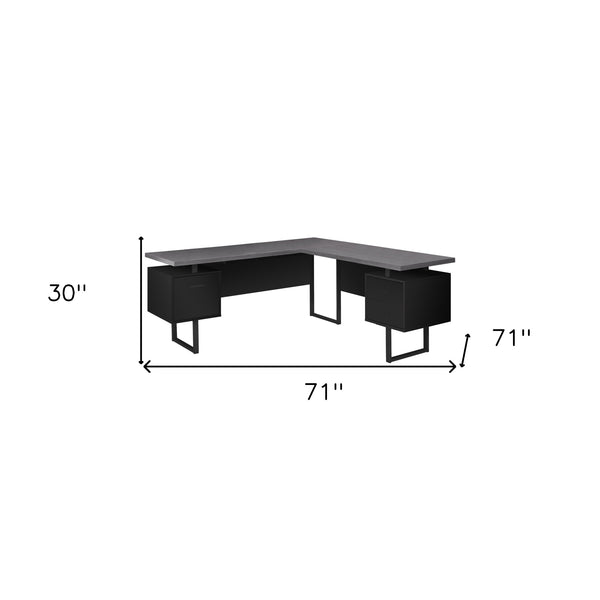 Homeroots 71" Gray And Black L Shape Computer Desk With Three Drawers Black,Grey  333530