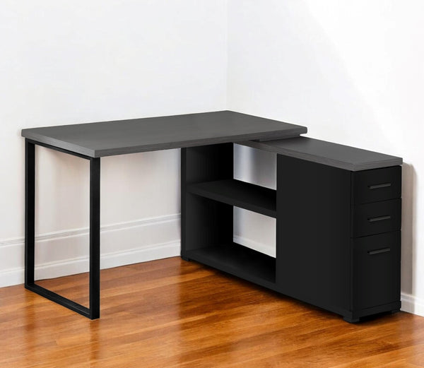 Homeroots 47" Gray And Black L Shape Computer Desk With Three Drawers Black,Grey  333531