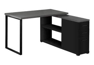 HomeRoots 47" Modern L-Shaped Computer Desk with Three Drawers for a Stylish and Organized Workspace Solution Black,Grey 333531