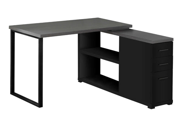 HomeRoots 47" Modern L-Shaped Computer Desk with Three Drawers for a Stylish and Organized Workspace Solution Black,Grey 333531