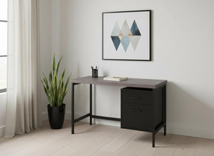 HomeRoots 24" Elegant Computer Desk with Two Drawers for Organized Workspaces - Stylish & Durable Design Black,Grey 333535