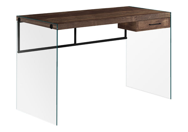 HomeRoots 24" Brown and Clear Computer Desk - Sleek Executive Style with Storage for Home or Office Productivity 333541