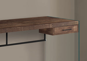 HomeRoots 24" Brown and Clear Computer Desk - Sleek Executive Style with Storage for Home or Office Productivity 333541