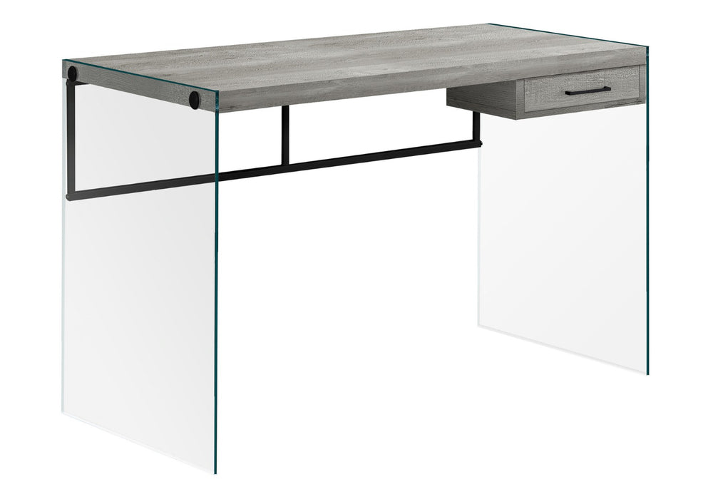 HomeRoots 24" Modern Glass and Manufactured Wood Computer Desk for Stylish Home Office or Executive Suite Grey,Black, Clear 333542