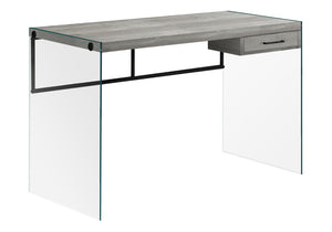 HomeRoots 24" Modern Glass and Manufactured Wood Computer Desk for Stylish Home Office or Executive Suite Grey,Black, Clear 333542