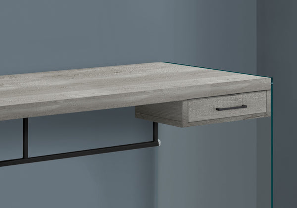 HomeRoots 24" Modern Glass and Manufactured Wood Computer Desk for Stylish Home Office or Executive Suite Grey,Black, Clear 333542