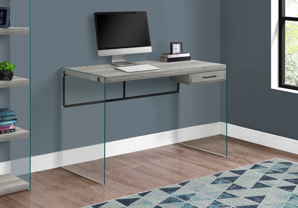 HomeRoots 24" Modern Glass and Manufactured Wood Computer Desk for Stylish Home Office or Executive Suite Grey,Black, Clear 333542