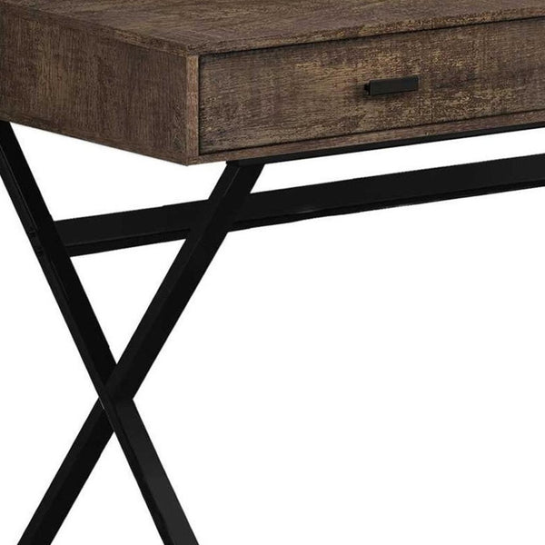HomeRoots 24" Modern Computer Desk with Two Hidden Drawers for Organized Workspaces and Stylish Décor Brown,Black 333544
