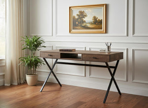 HomeRoots 24" Modern Computer Desk with Two Hidden Drawers for Organized Workspaces and Stylish Décor Brown,Black 333544