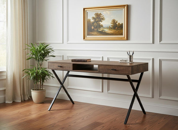 HomeRoots 24" Modern Computer Desk with Two Hidden Drawers for Organized Workspaces and Stylish Décor Brown,Black 333544