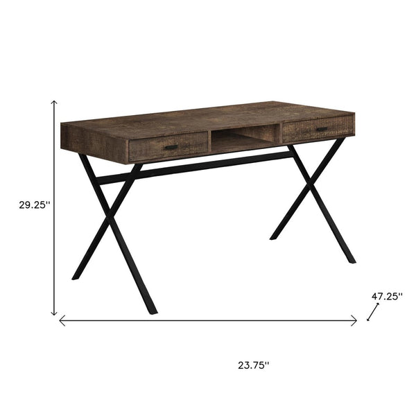 HomeRoots 24" Modern Computer Desk with Two Hidden Drawers for Organized Workspaces and Stylish Décor Brown,Black 333544
