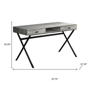 HomeRoots 24" Modern Computer Desk with Two Hidden Drawers for Organized Workspaces and Stylish Décor Grey,Black 333545