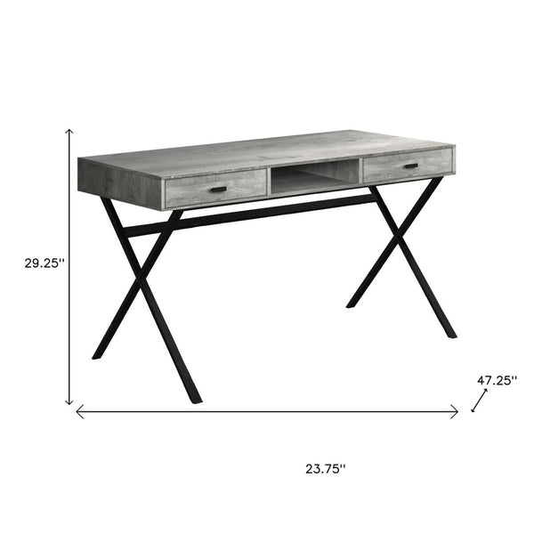 HomeRoots 24" Modern Computer Desk with Two Hidden Drawers for Organized Workspaces and Stylish Décor Grey,Black 333545