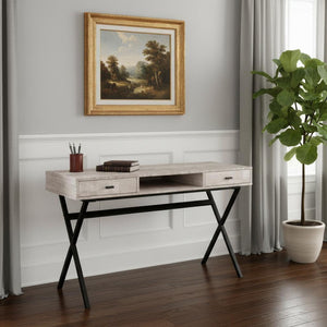 HomeRoots 24" Modern Computer Desk with Two Hidden Drawers for Organized Workspaces and Stylish Décor Taupe,Black 333546