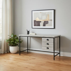 HomeRoots 24" Computer Desk - Stylish Workspace Solution with Three Hidden Drawers for Organized Elegance Grey,Black 333551