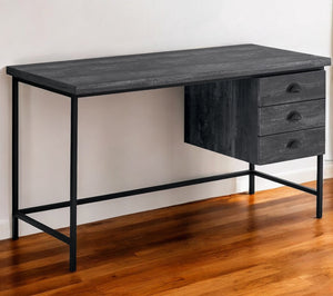 Homeroots 24" Gray And Black Computer Desk With Three Drawers Black  333553