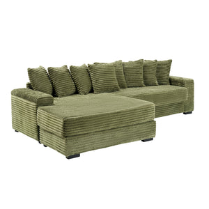 English Elm 111.4 Luxurious Corduroy Sofa for Living Room & Bedroom with 8 Plush Pillows, Solid Wood Frame, 500lb Capacity Green W1658S00163