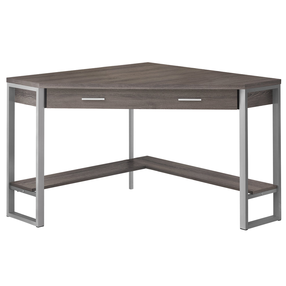 Homeroots 42" Taupe And Silver Corner Computer Desk Dark Taupe,Silver  333554