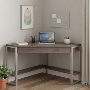 HomeRoots 42" Contemporary Corner Computer Desk - Stylish Taupe Top with Sturdy Metal Base for Space Efficiency Dark Taupe,Silver 333554