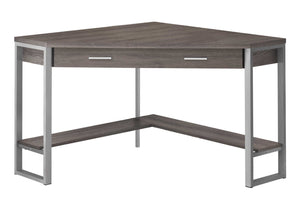 HomeRoots 42" Contemporary Corner Computer Desk - Stylish Taupe Top with Sturdy Metal Base for Space Efficiency Dark Taupe,Silver 333554
