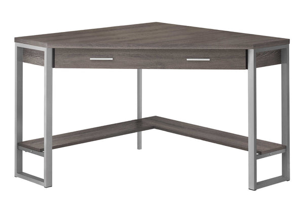 HomeRoots 42" Contemporary Corner Computer Desk - Stylish Taupe Top with Sturdy Metal Base for Space Efficiency Dark Taupe,Silver 333554