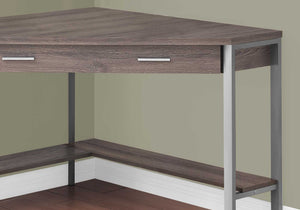 Homeroots 42" Taupe And Silver Corner Computer Desk Dark Taupe,Silver  333554