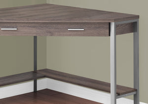 HomeRoots 42" Contemporary Corner Computer Desk - Stylish Taupe Top with Sturdy Metal Base for Space Efficiency Dark Taupe,Silver 333554
