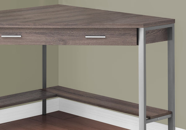 HomeRoots 42" Contemporary Corner Computer Desk - Stylish Taupe Top with Sturdy Metal Base for Space Efficiency Dark Taupe,Silver 333554