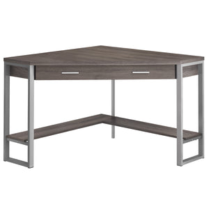 Homeroots 42" Taupe And Silver Corner Computer Desk Dark Taupe,Silver  333554