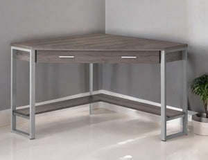 Homeroots 42" Taupe And Silver Corner Computer Desk Dark Taupe,Silver  333554