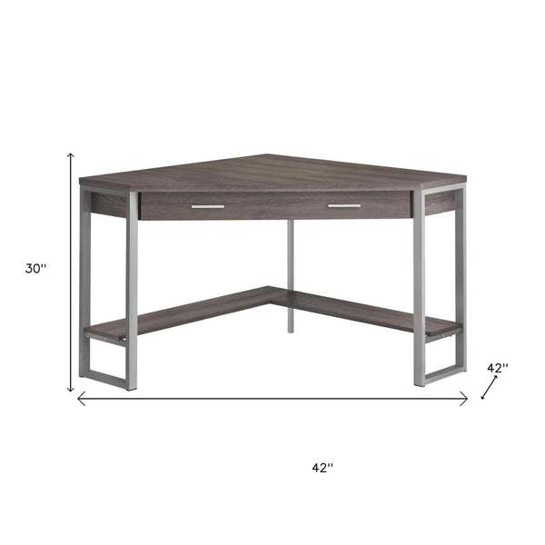 HomeRoots 42" Contemporary Corner Computer Desk - Stylish Taupe Top with Sturdy Metal Base for Space Efficiency Dark Taupe,Silver 333554