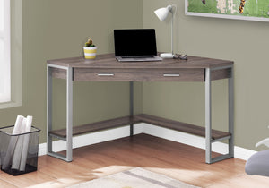 HomeRoots 42" Contemporary Corner Computer Desk - Stylish Taupe Top with Sturdy Metal Base for Space Efficiency Dark Taupe,Silver 333554