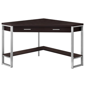 Homeroots 42" Dark Brown And Silver Corner Computer Desk Cappuccino,Silver  333555