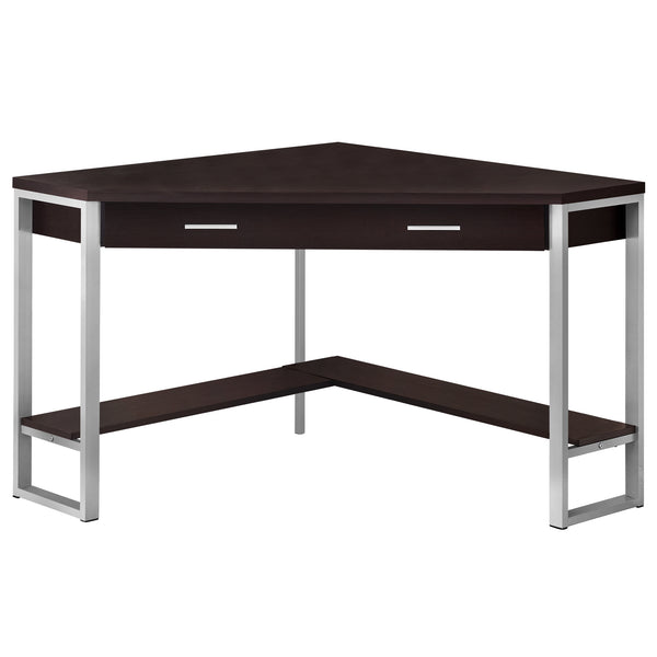 Homeroots 42" Dark Brown And Silver Corner Computer Desk Cappuccino,Silver  333555