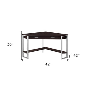 HomeRoots 42" Contemporary Corner Computer Desk - Stylish Taupe Top with Sturdy Metal Base for Space Efficiency Cappuccino,Silver 333555