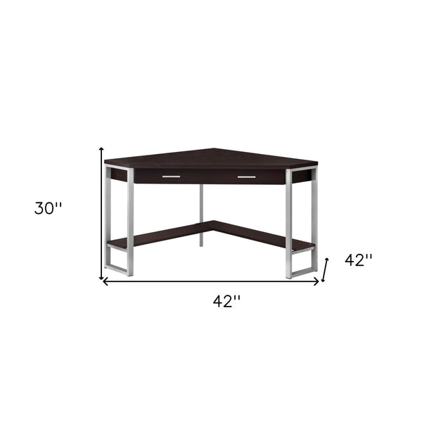 HomeRoots 42" Contemporary Corner Computer Desk - Stylish Taupe Top with Sturdy Metal Base for Space Efficiency Cappuccino,Silver 333555