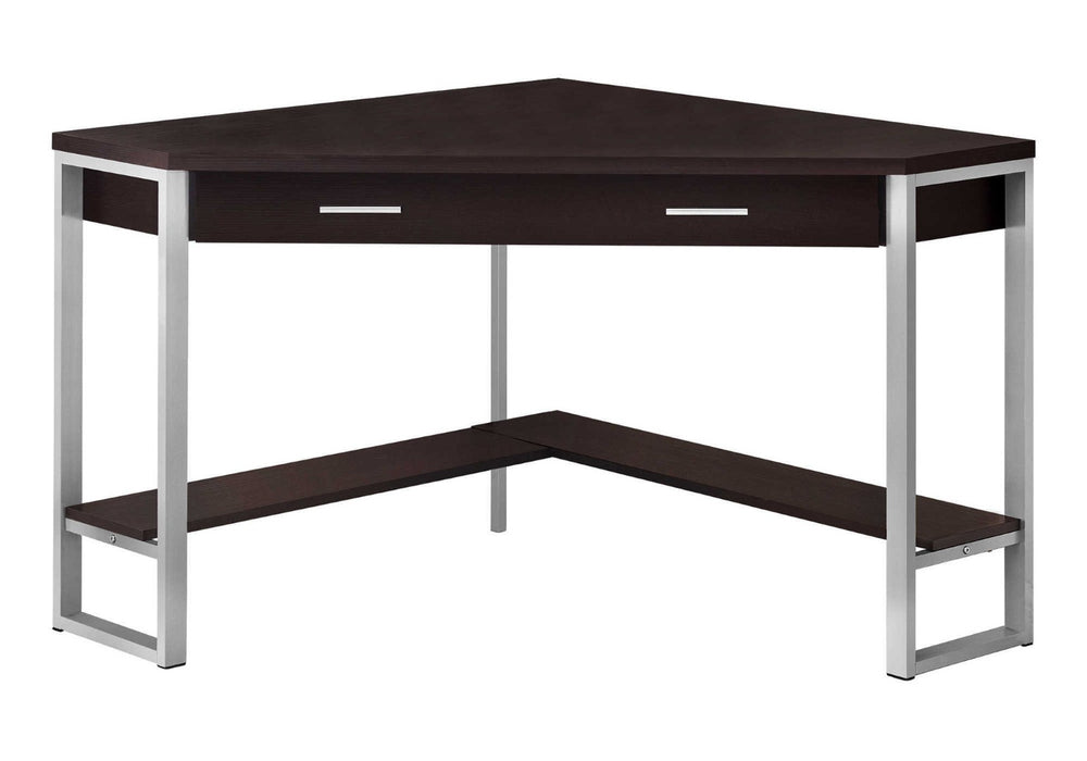 HomeRoots 42" Contemporary Corner Computer Desk - Stylish Taupe Top with Sturdy Metal Base for Space Efficiency Cappuccino,Silver 333555