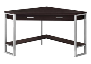 HomeRoots 42" Contemporary Corner Computer Desk - Stylish Taupe Top with Sturdy Metal Base for Space Efficiency Cappuccino,Silver 333555