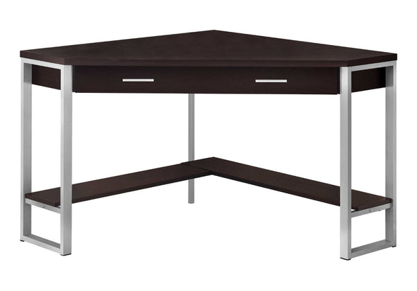 HomeRoots 42" Contemporary Corner Computer Desk - Stylish Taupe Top with Sturdy Metal Base for Space Efficiency Cappuccino,Silver 333555