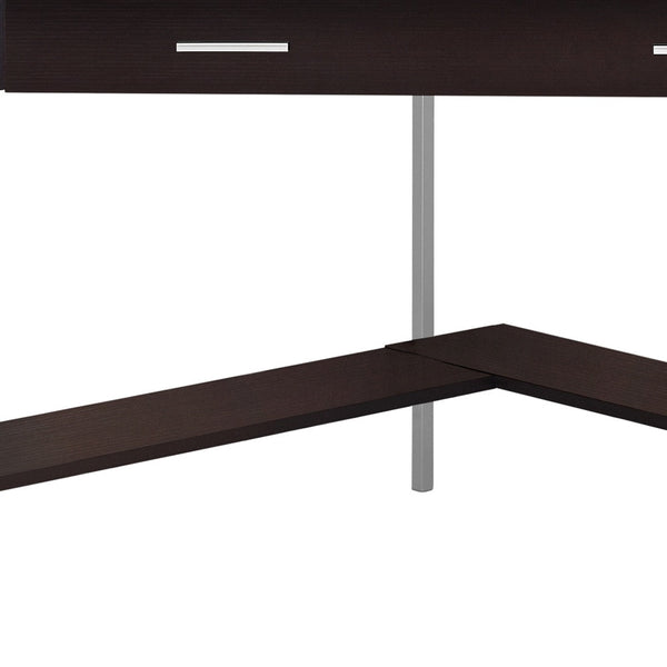 Homeroots 42" Dark Brown And Silver Corner Computer Desk Cappuccino,Silver  333555