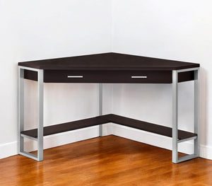 Homeroots 42" Dark Brown And Silver Corner Computer Desk Cappuccino,Silver  333555