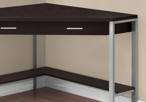 HomeRoots 42" Contemporary Corner Computer Desk - Stylish Taupe Top with Sturdy Metal Base for Space Efficiency Cappuccino,Silver 333555